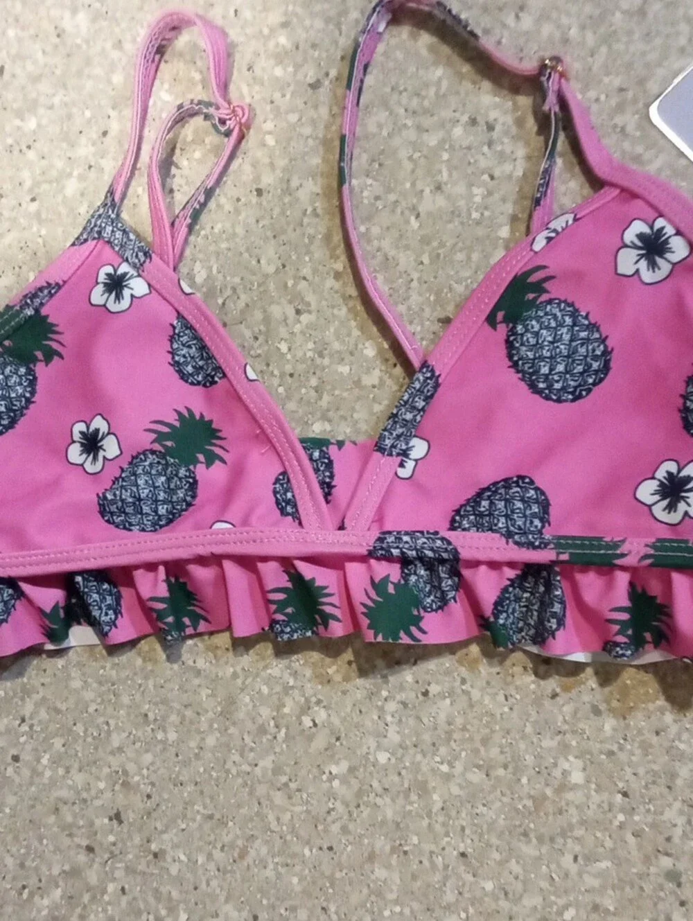 #810 NWT Girls Pink Pineapple Print Ruffle Bikini Top L10/12